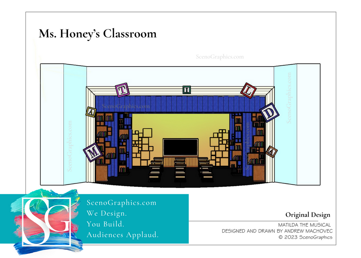 Matilda Set Design Blueprint_ mid century bookshelf_Ms. Miss Honey's classroom_high school_build matilda set