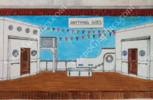 Load image into Gallery viewer, Single decker boat, "Anything Goes" musical set, ScenoGraphics design. Rent Design Pak© to build yourself! DIY Sets, guide to building, high school, college, community theater. Play.