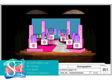Load image into Gallery viewer, Blueprints Designs for Legally Blonde Musical Set_ Delta Nu Sorority House shutters pink platforms varied height stairs
