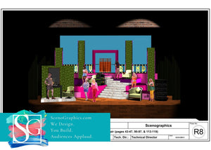 Blueprints Designs for Legally Blonde Musical Set_ The Hair Affair Salon pink platforms varied height stairs
