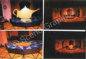 "Aladdin" Lamp and Castles musical set, ScenoGraphics design. Rent Design Pak© to build yourself! DIY Sets, guide to building, high school, college, community theater. Play. 