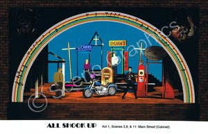 Main Street, "All Shook Up" musical set, ScenoGraphics design. Rent Design Pak© to build yourself! DIY Sets, guide to building, high school, college, community theater. Play.