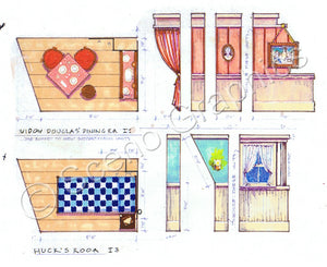 Widow Douglas's, Huck's Room "Big River: Huckleberry Finn" musical set, ScenoGraphics design. Rent Design Pak© to build yourself! DIY Sets, guide to building, high school, college, community theater. Play.