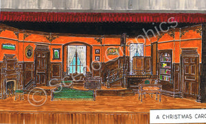 Dicken's "A Christmas Carol" theater set, design by ScenoGraphics. Scrooge's House. Rent our Blueprints and build this theatre set yourself! DIY Sets, guide to building, high school, college, community theater. Play.  Paller adaptation. Samuel French, inc. Victorian attic.