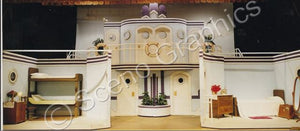 Cabins, "Anything Goes" musical set, ScenoGraphics design. Rent Design Pak© to build yourself! DIY Sets, guide to building, high school, college, community theater. Play.