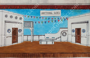 Single decker boat, "Anything Goes" musical set, ScenoGraphics design. Rent Design Pak© to build yourself! DIY Sets, guide to building, high school, college, community theater. Play.
