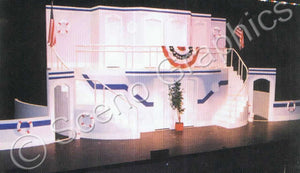 Double decker boat, "Anything Goes" musical set, ScenoGraphics design. Rent Design Pak© to build yourself! DIY Sets, guide to building, high school, college, community theater. Play.